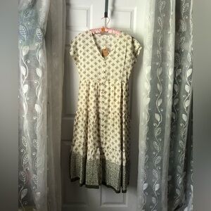 Blu Pepper Cream and Green Midi Dress